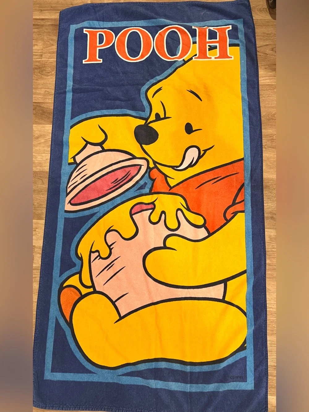 Vintage Disney Winnie the Pooh Beach Towel Made in Brazil Blue Honey Pot